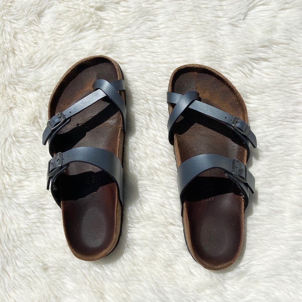 Birkenstock mayari gray silver metallic sandals 11